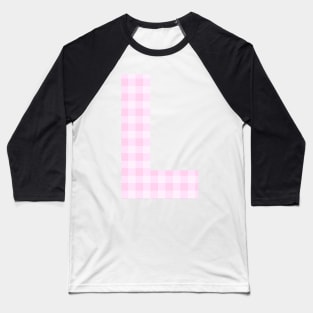 Pink Letter L in Plaid Pattern Background. Baseball T-Shirt